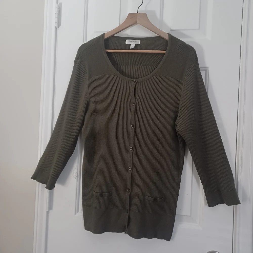 Dress Barn Green Quarter Sleeve Cardigan Plus Sz 2X/3X